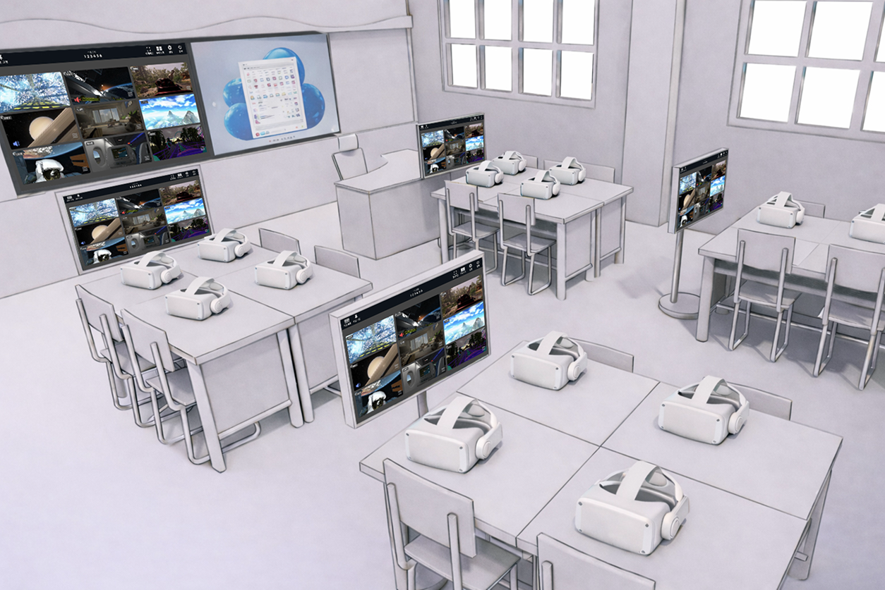 ClassLink M Pro Plus가 설치된 VR 교육 교실